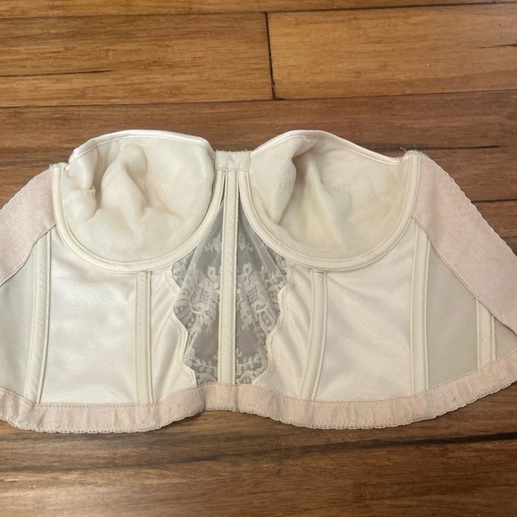 Vtg Lady Marlene34D Beige Lace Corset Bustier Lingerie Strapless Underwire Bra - Picture 9 of 11